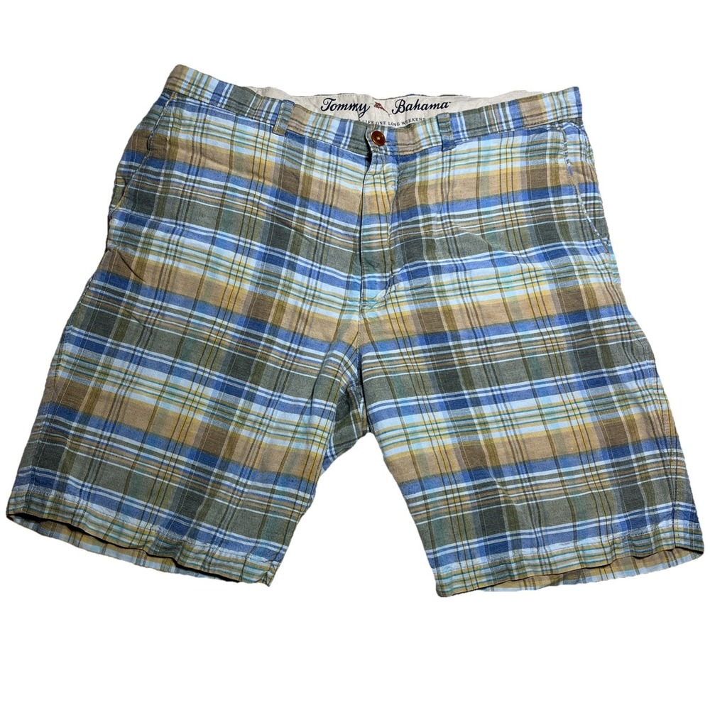 Tommy Bahama Linen Men's 38 Plaid Chino Casual Outdoor Golf Gorp Preppy